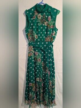 SALONI Green Polka Dot Floral Celosia Garden Dress